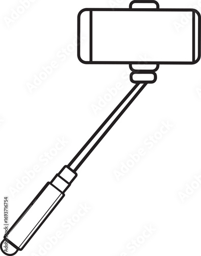 Elegant Selfie Stick Icon Silhouette Black Vector Symbol for Smartphone Photography