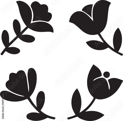 Elaborate black floral corner design with bell-shaped flowers and leaves