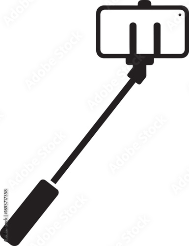 Elegant Selfie Stick Icon Silhouette Black Vector Symbol for Smartphone Photography