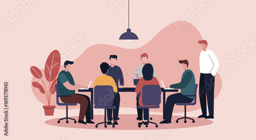 Diverse team of professionals collaborating and brainstorming in a modern office meeting. Ideal for business, teamwork, productivity, and partnership concepts.