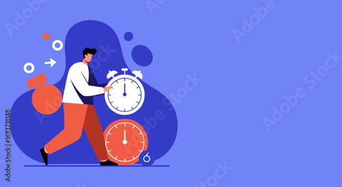 Person carrying an alarm clock, symbolizing urgent time management, deadlines, and productivity. Ideal for business planning and scheduling concepts.