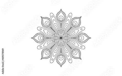 Intricate Floral Mandala Design: A Black and White Vector Illustration for Coloring Books, Meditation Art, and Creative Graphic Projects on a White Background