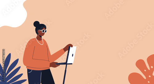 Stylish person working on a laptop, embodying modern remote work and digital lifestyle. Ideal for business, technology, or creative concepts.