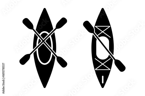 Flat Design Kayak and Paddle Icons Ideal for Water Sports and Travel Vector Graphics