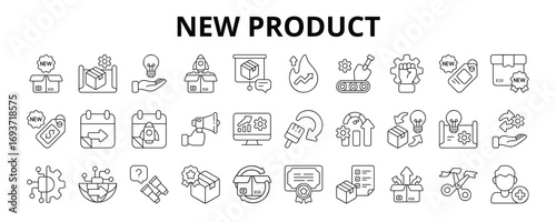 30 New Product Line Icons Vector - Innovation, Trendy, Groundbreaking, Revolution, Upcoming, Modernization, Unexplored, Product Life Cycle