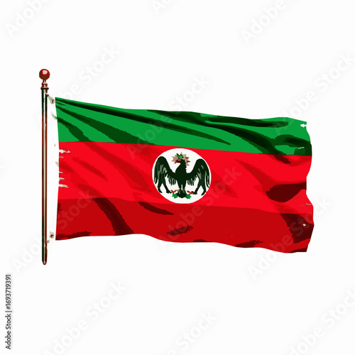 Waving flag of the Republic of the Rif with eagle emblem on white background Keywords: flag, republic of the rif, rif republic, morocco, north africa, independence, nationalism