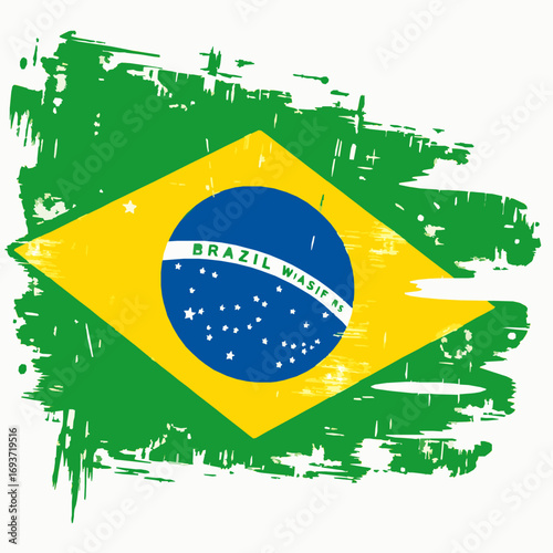 Distressed Brazilian Flag with Grunge Texture and Brush Strokes South America national symbol