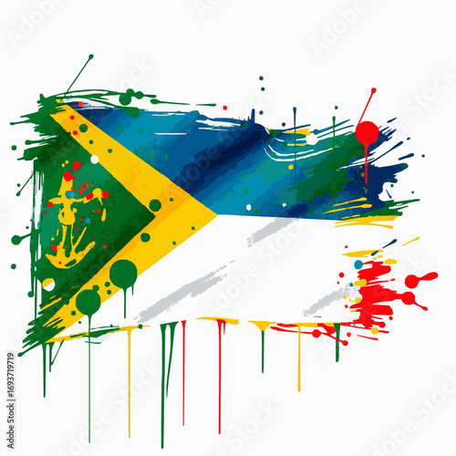 Abstract Splattered Flag of Bahia Brazil with Green Yellow Blue White and Red Paint Splashes abstract flag