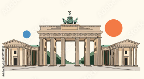 Brandenburg Gate illustration with modern design, travel to Berlin, Germany, explore architecture