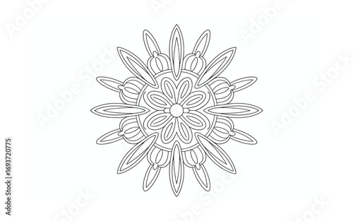 Symmetrical Floral Mandala Design with Intricate Patterns - Zen, Mindfulness, and Relaxation Coloring Page for Artistic Expression and Creativity with Detailed Line Work