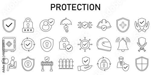 Protection Line Editable Icons set. Vector illustration in modern thin line style icons Isolated on transparent background.
