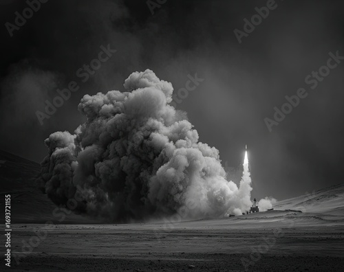 Rocket launch at night