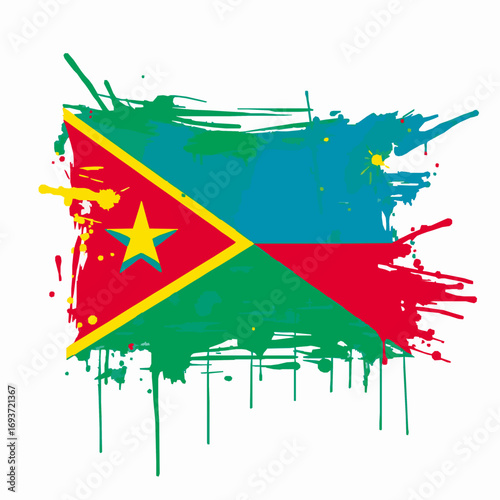 Flag of French Guiana in grunge style with paint splatters and drips on white background vector illustration