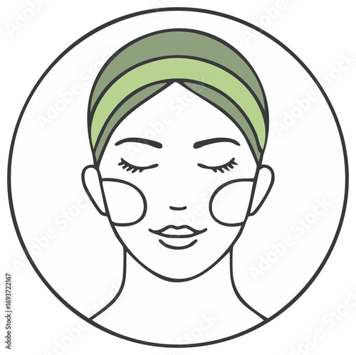 Woman Applying Facial Mask in a Circle Frame Minimalist Skincare Beauty Routine