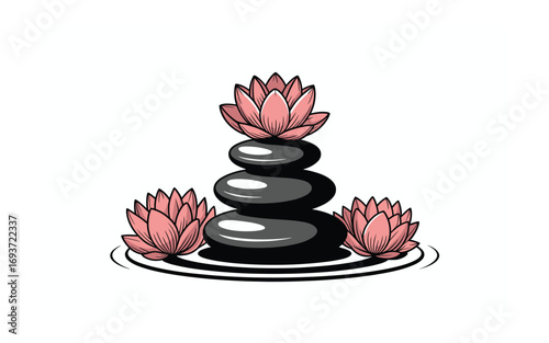 Spa Stones and Lotus Blossoms: A Symbol of Peace, Relaxation, and Well-being for Aromatherapy, Meditation, and Holistic Wellness Practices.