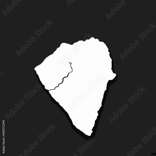 White Silhouette Map of Lesotho with River Outline on Dark Textured Background country