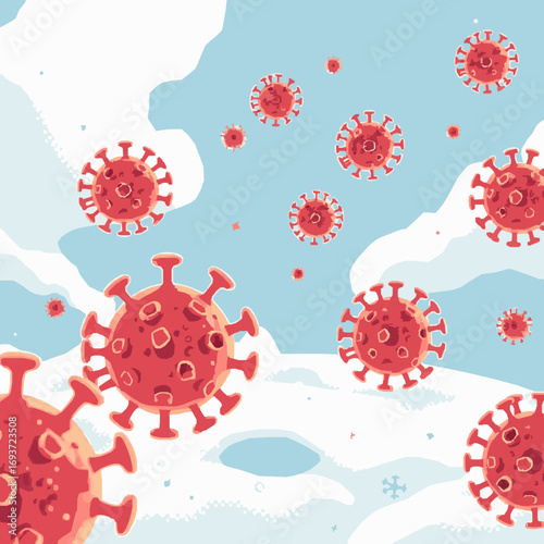 Red Coronavirus Particles Floating in a Cloudy Sky covid19 pandemic