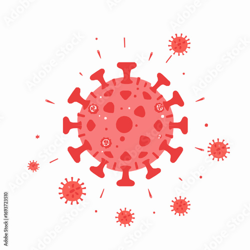 Red Coronavirus Particles Spreading Outward on White Background covid19 infection