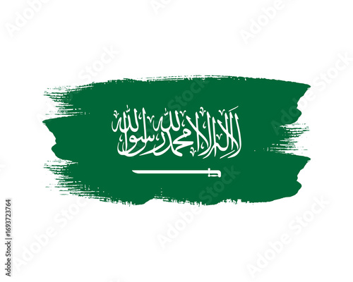 Saudi Arabia flag on white background. Grunge paint brush stroke Saudi arabia flag design. 23 September independence day