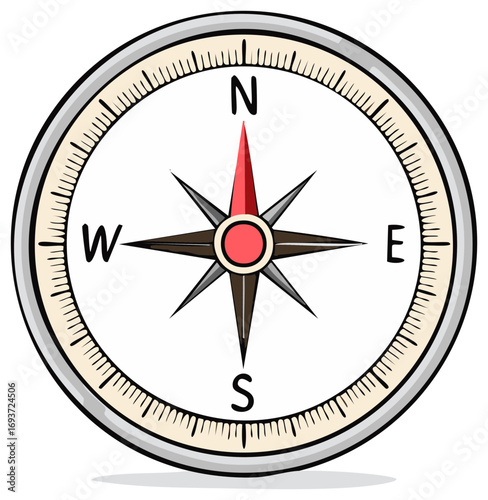 Illustrated Compass Pointing North Navigation Aid for Travel and Exploration Symbol Directional Tool Icon