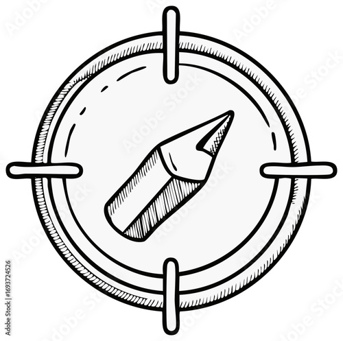 Sketch style bullet aiming within a target crosshairs isolated illustration