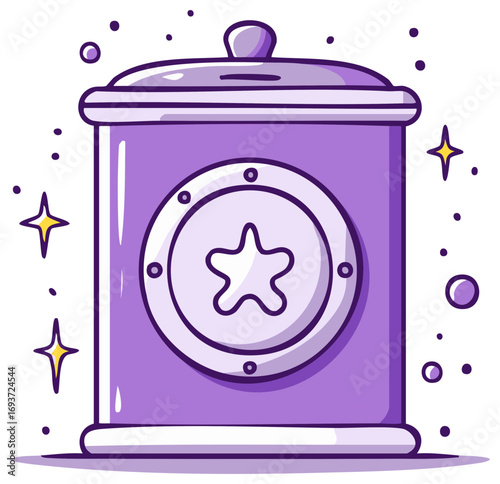 Whimsical purple jar with star decoration and sparkling elements
