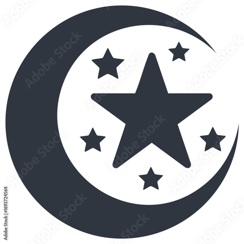 Stylized Crescent Moon and Stars Graphic Symbol