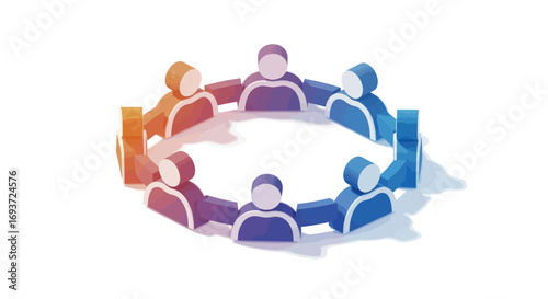 Colorful 3D figures forming a collaborative circle.