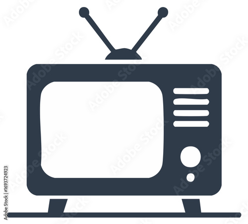 Classic Television Set Icon with Antenna for Retro Electronics and Entertainment Design