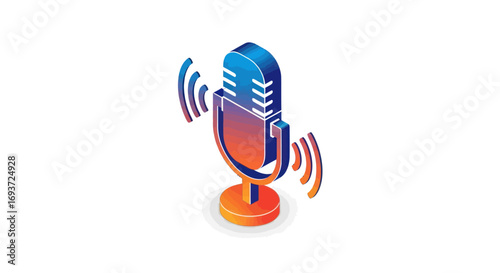 Isometric Gradient Retro Microphone with Sound Waves.