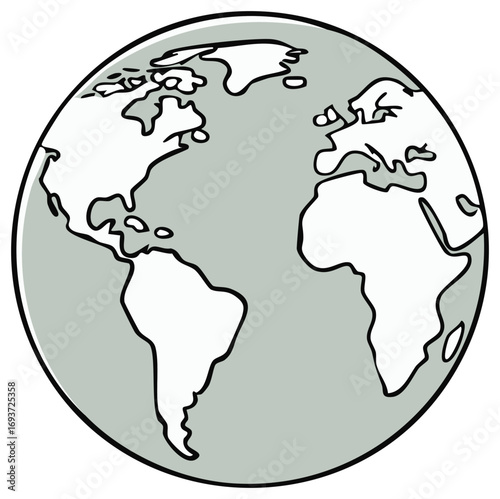 Hand Drawn Earth Globe with Visible Continents