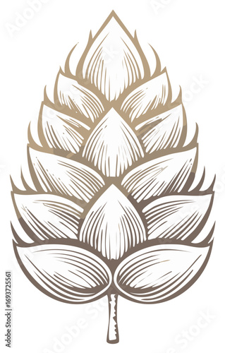 Elegant Hop Cone Artwork in Brown Outline for Brewery and Harvest Themes