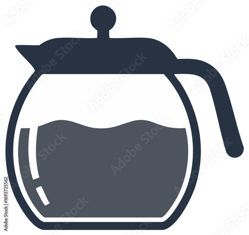 Glass coffee pot carafe filled with fresh brewed coffee vector icon
