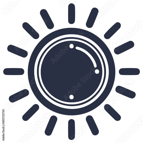 Simple Dark Blue Sun Icon with Beams of Light Minimalist Design