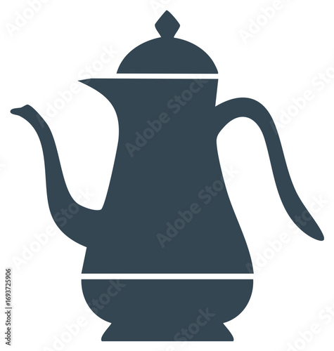 Elegant dark blue icon of a traditional Arabic coffee pot with a curved spout and handle