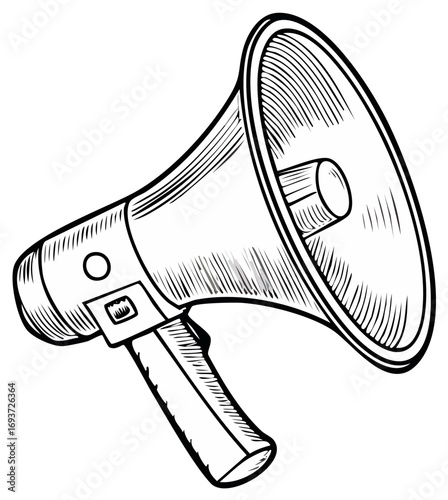 Vintage-style megaphone illustration, hand-drawn announcement or public speaking device, vector icon of retro styled bullhorn