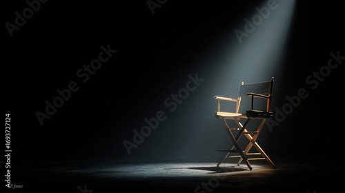 Directors Chair Illuminated by a Dramatic Backlight, Ideal for HighImpact Campaigns Inspiring Creativity and Focus.