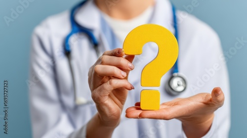 Inquisitive Female Doctor Pondering with Stethoscope Empowering Medical Professional Stock Image for Healthcare Marketing and Branding, Invoking Curiosity and Thoughtfulness.