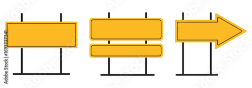 Road street board sign vector isolated. Highway signboard traffic signpost yellow symbol icon