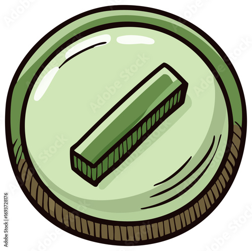 Stylized green button with screw symbol and rim, decorative illustration