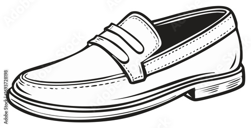 Classic men's loafer shoe illustration in black and white design