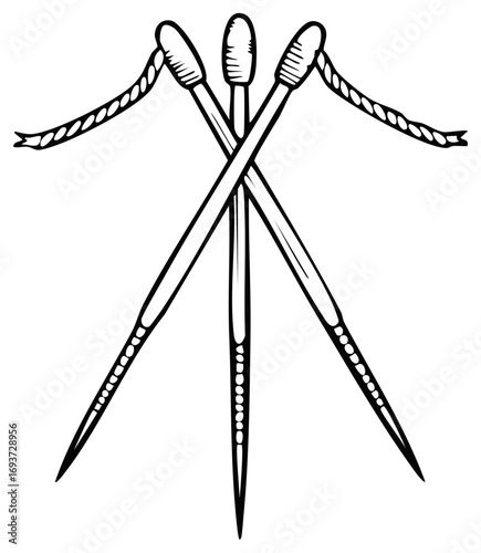 Three Crossed Sewing Needles with Thread