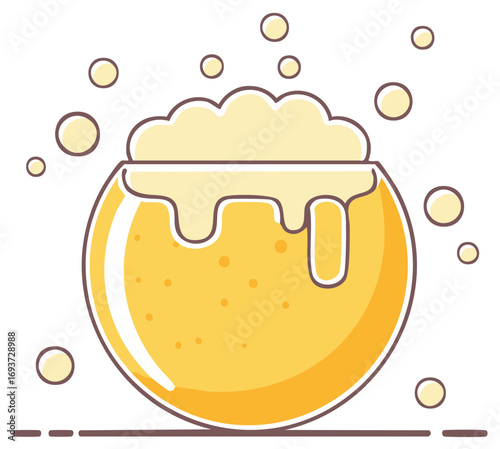 Cartoon Beer Glass with Foamy Top and Bubbles Minimalist Vector Art