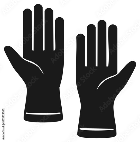Pair of black protective gloves for cleaning or medical use flat vector icon illustration
