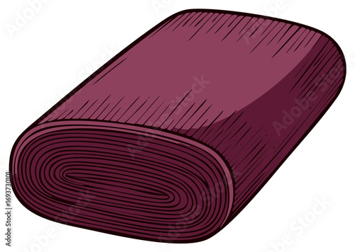 Rolled Fabric Illustration in Burgundy Color, Textile Design