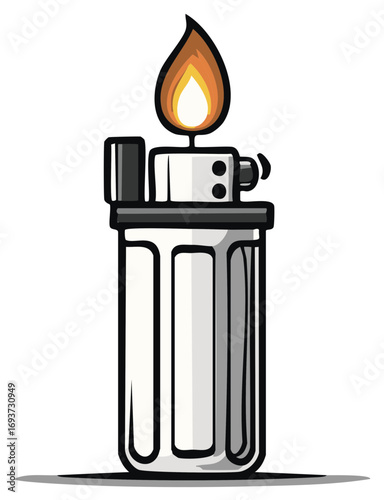 Stylized Lighter with a Burning Flame Illustration - Smoking Accessory and Ignition Concept