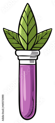 Sprouting plant in a test tube of purple solution for science research and biotechnology