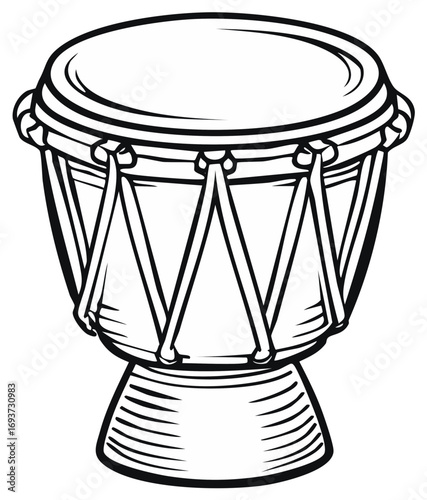 Traditional African Djembe Drum Musical Instrument Outline Illustration Drawing