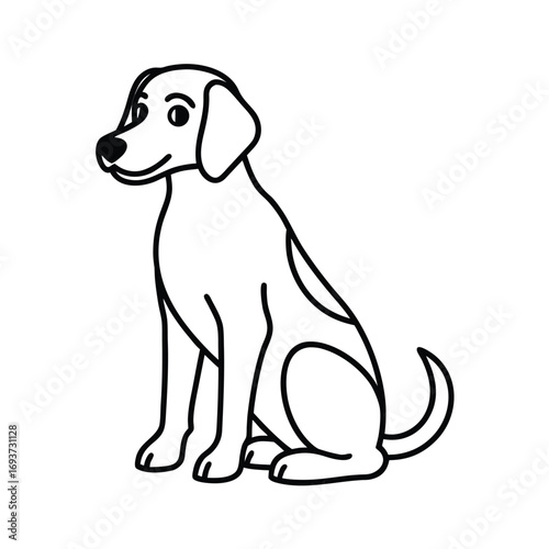 Sitting dog with floppy ears black line drawing