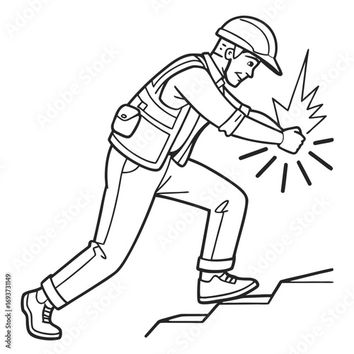 Construction Worker Experiencing an Electric Shock on a Uneven Surface Hazard